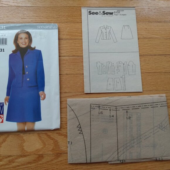 Jacket and Skirt Suit Sewing Pattern Size 12-16 See & Sew 5131 Vintage 90s UNCUT - Picture 9 of 9